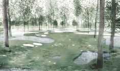 an artist's rendering of a golf course in the woods