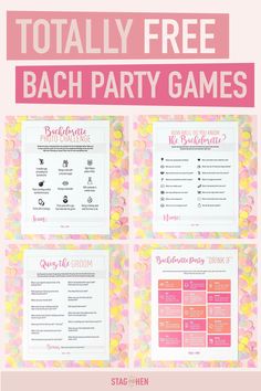 a pink and yellow poster with the words totally free beach party games