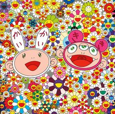 an image of some cartoon characters surrounded by flowers