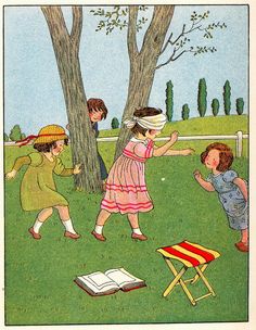 children playing in the park with an open book