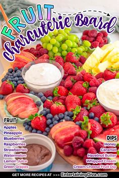 a magazine cover with fruits and dips on the front, including grapes, strawberries, raspberries