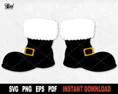 black and white christmas boots with santa's hat svg cut file for silhouette or cricut