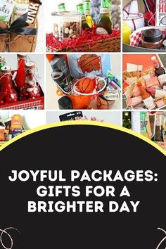 the words joyful packages gifts for a brighter day