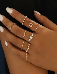 Inlay Rings, Hand Jewelry Rings, Dope Jewelry, Finger Rings, Rings Set, Cute Rings, Hand Jewelry, Ring Metal, Fashion Ring