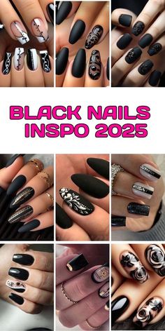 Nail Art Designs Edgy, Short Gothic Nails Simple, Almond Dark Nails, Dark Nails Square, Dark Coffin Nail Ideas, Black Party Nails, Gothic Acrylic Nail Designs, Rocker Nails Punk, Dark Nail Designs Gothic