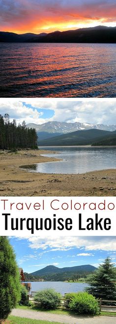 there are three pictures with the words travel colorado, turquiose lake