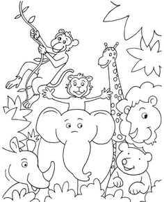 Jungle Coloring Pages, Zoo Coloring Pages, Zoo Animal Coloring Pages, Jungle Thema, Preschool Coloring Pages, Animal Coloring Books, Animal Coloring, In The Jungle, Art Drawings For Kids