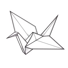 an origami bird is shown in black and white