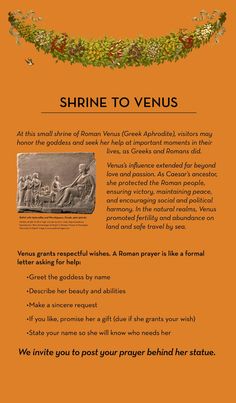 an orange brochure with the words shine to venus on it