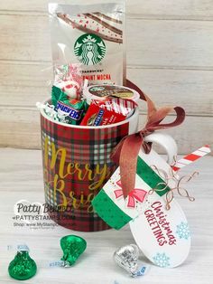 a starbucks cup filled with candy and candies