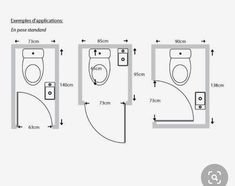 the diagram shows different types of toilets and their measurements for each type of toilet in this bathroom