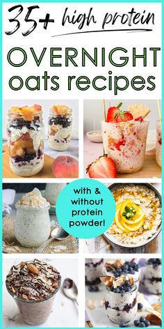 overnight oatmeal recipes with the title overlay that reads, 35 high protein overnight