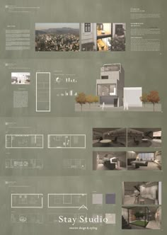 an architectural presentation board with images and text describing the various areas in which there is no image on it