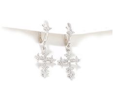 Amplify the sparkle of your everyday look with these lavish drop-cross earrings dressed up with Diamonique simulated diamonds. Drop Hoop Earrings, Cross Earrings, Earrings Sterling Silver, Everyday Look, Hoop Earrings, Art Deco, Dress Up, Diamonds, Sparkle