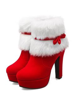 Retro Christmas Short Plush High Heel Shoes – Retro Stage - Chic Vintage Dresses and Accessories Red Black Shoes, Red And Black Shoes, Boots Party, Christmas Boots, Boots High Heels, Ankle Heels, Boots High, Boots Women Fashion, Platform High Heels