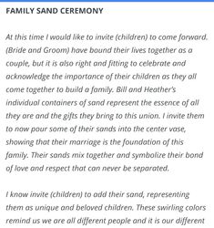 the family sand ceremony poem is shown in this screenshoter's screen shot