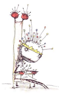 a drawing of an animal with buttons on it's head and legs, sitting in front of a pole