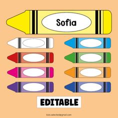 a poster with different colored crayons and the word softa on it's side