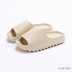 Lasaky - Couples Simple and Stylish Anti-Slip Home Slippers with Thick Soft Soles for Indoor and Bathroom Use Casual Beige Slip-on Platform Slippers, Non-slip Solid Color Slip-on Slippers, Beige Non-slip Slip-ons, White Non-slip Platform Slip-on Slippers, Beige Non-slip Closed Toe Slippers, Beige Non-slip Flat Slippers, Casual Platform Slippers With Thick Bottom, Casual Beige Slip-on Slides, Casual Beige Flat Platform Slippers