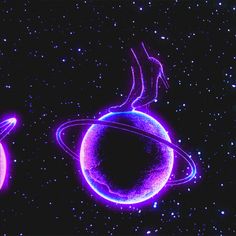 an image of two planets in the sky with stars around them and one is purple