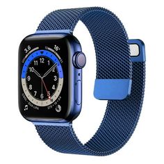 an apple watch with blue band