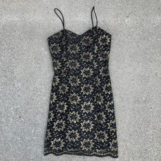 "Wear this vibrant gold and black lace hot number to your next party. In excellent condition Made in USA Length: 34.5\" Bust: 32\" Waist: 29\"" Gold Lace, Vintage Wool, Vintage Jeans, Dress Clothes For Women, Black And Gold, Clip On, Faux Pearl, Vintage Black, Clip On Earrings