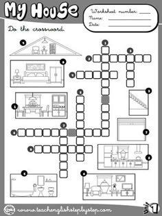 a crossword puzzle with the words'my house'in black and white on it