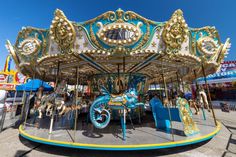 a merry go round at an amusement park