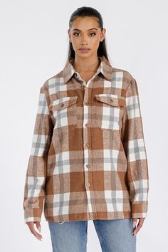 Womens Boyfriend Flannel ShacketButton ClosureChest PocketsBrushed Soft Fabric75 Polyester 25 CottonModel is 5'7 wearing a size SmallOversized Boyfriend FitMade In: ImportedSize Measurement (inch): S: 22.5 (Bust), 22.0 (Waist), 18.5 (Hips), 30.5 (Length) M: 23.5 (Bust), 23.0 (Waist), 19.5 (Hips), 31.0 (Length) L: 24.5 (Bust), 24.0 (Waist), 20.5 (Hips), 31.5 (Length) XL: 25.0 (Bust), 25.5 (Waist), 21.5 (Hips), 32.0 (Length) 2XL: 27.5 (Bust), 27.0 (Waist), 22.5 (Hips), 32.5 (Length) 3XL: 29.5 (Bus Flannels For Women, Flannel Shacket, Oversized Flannel, Activewear Sets, Active Wear Pants, Tie Shoes, Mens Activewear, Boyfriend Fit, Soft Flannel