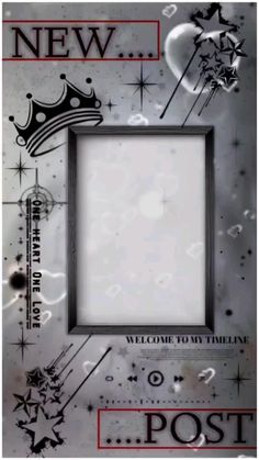 a black and white photo frame with the word new on it