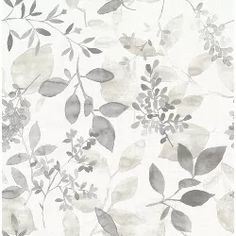 a white and grey floral wallpaper with leaves