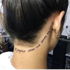 a woman with a tattoo on her neck that reads, i hope you cannot be