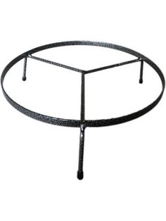 a round metal table with two legs and a handle on the top, is shown against a white background