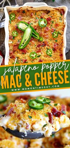 this is an image of jalapeno popper mac and cheese casserole