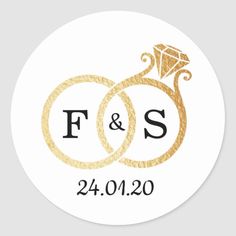 two gold wedding rings with the initials f and s on them stickers for brides