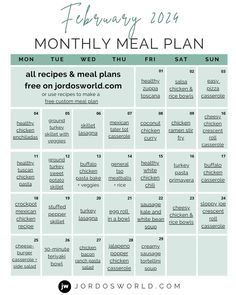 the free printable meal plan for february