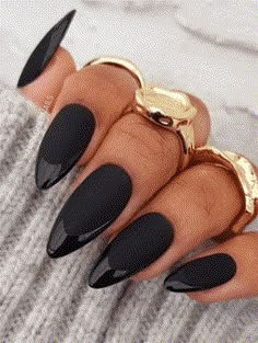 Black Almond Nails, Matte Black Nails, Black Nail Designs, Dope Nails, Nail Arts, Matte Nails, Black Nails