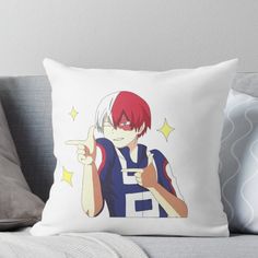 an anime character with red hair pointing to the side throw pillow