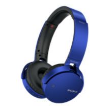 the sony headphones are blue and black