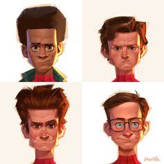 four different angles of a man's face with various facial expressions and haircuts