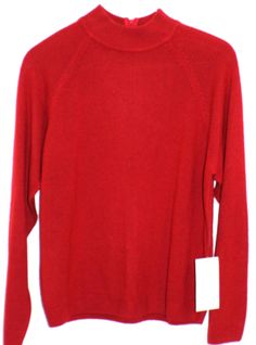 Here is a Vermont red, long-sleeved sweater from Studio Works in size PM that would look great with jeans or slacks. It has a zipper at the back neck and a mock turtleneck collar. The original store tags are still attached since its purchase over twenty years ago. Red Sweet Crew Neck T-shirt, Red Relaxed Fit Sweater, Sweat Rouge, Red Fine Knit Crew Neck Sweater, Red Textured Knit Crew Neck Sweater, Sleeved Sweater, Red Sweater, Pullover Outfit, Mock Turtleneck