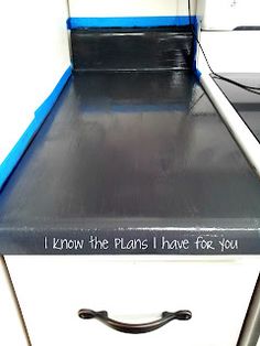 a black and white desk with writing on the top that says, i know the plans i have for you