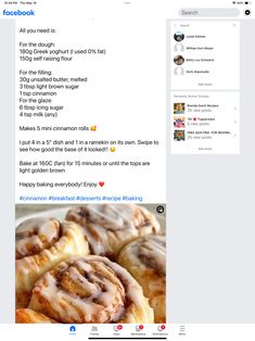 a facebook post with some cinnamon rolls on it