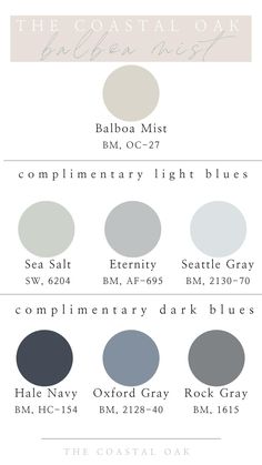 the coastal oak color scheme is shown in shades of blue, gray and white