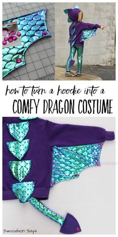 how to turn a hoodie into a comfy dragon costume with free sewing pattern