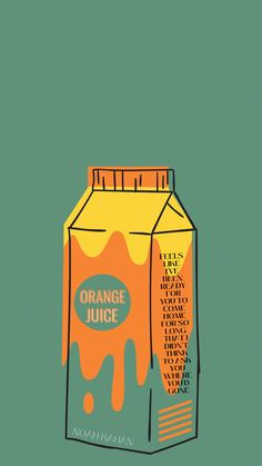 an orange juice carton on a green background