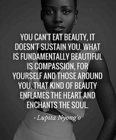 a woman in a white dress with the quote you can't eat beauty, it doesn