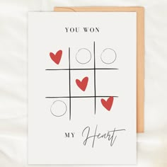 a card that says you won, my heart