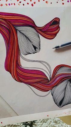 an artistic drawing of long hair on paper