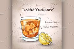 a poster with an illustration of cocktails and ingredients for the drink, including lemonade